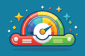 Obraz premium A flat illustration of a colorful progress indicator with a needle pointing to the green zone, Progress indicator Customizable Flat Illustration