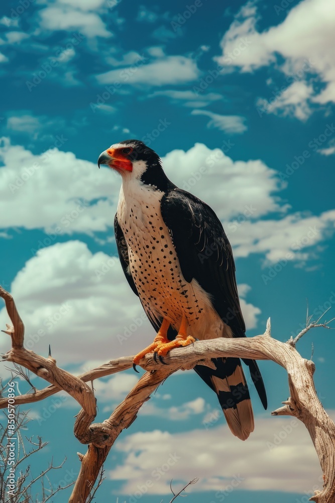 Poster a bird sits on the edge of a tree branch, looking around