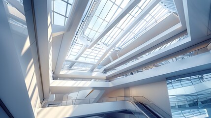 Obraz premium Building interior with strange angles and glass roof luxury style