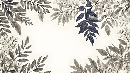 Obraz premium Floral leaves drawn with summer branches isolated white background. AI generated image.