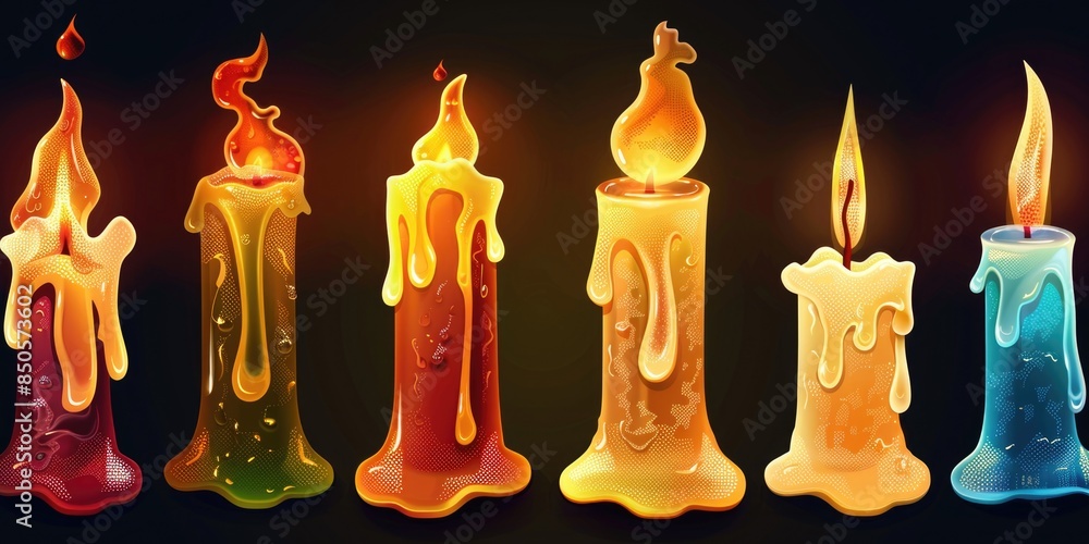Poster A collection of colorful candles in different shapes, great for decorating or adding visual interest to an image