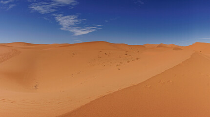 sand dunes in the Sahara Desert of Africa under a blue sky