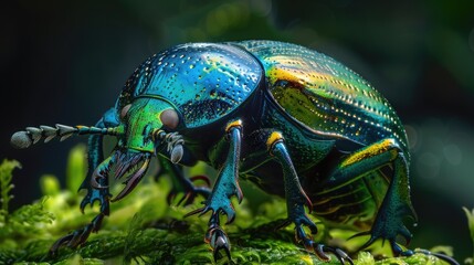 Naklejka premium A small insect perched on a leafy stem, highlighting the colors of nature