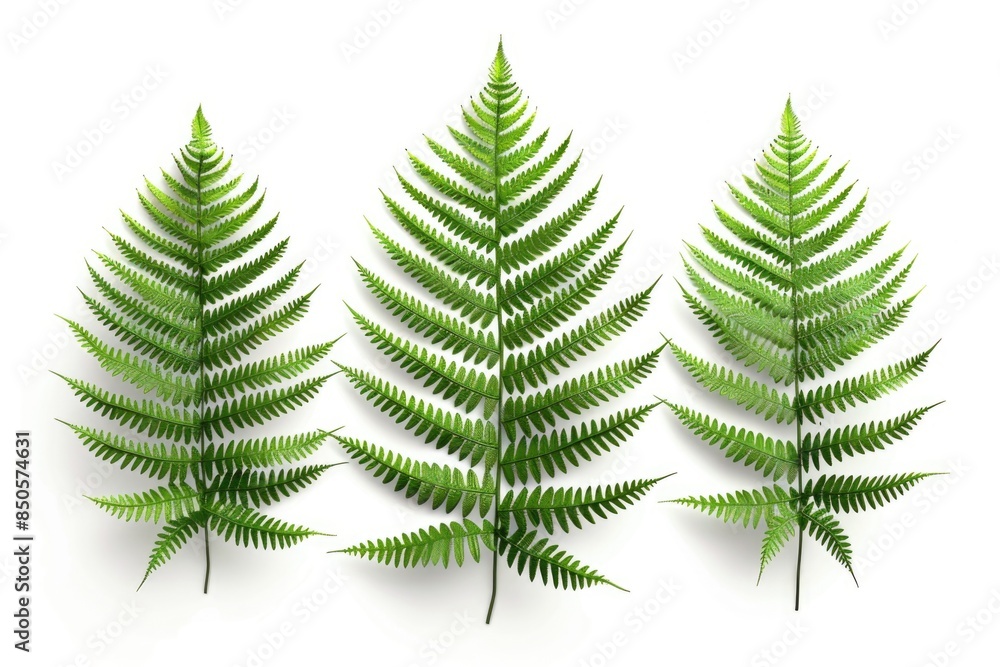 Poster three different types of fern leaves arranged on a white surface