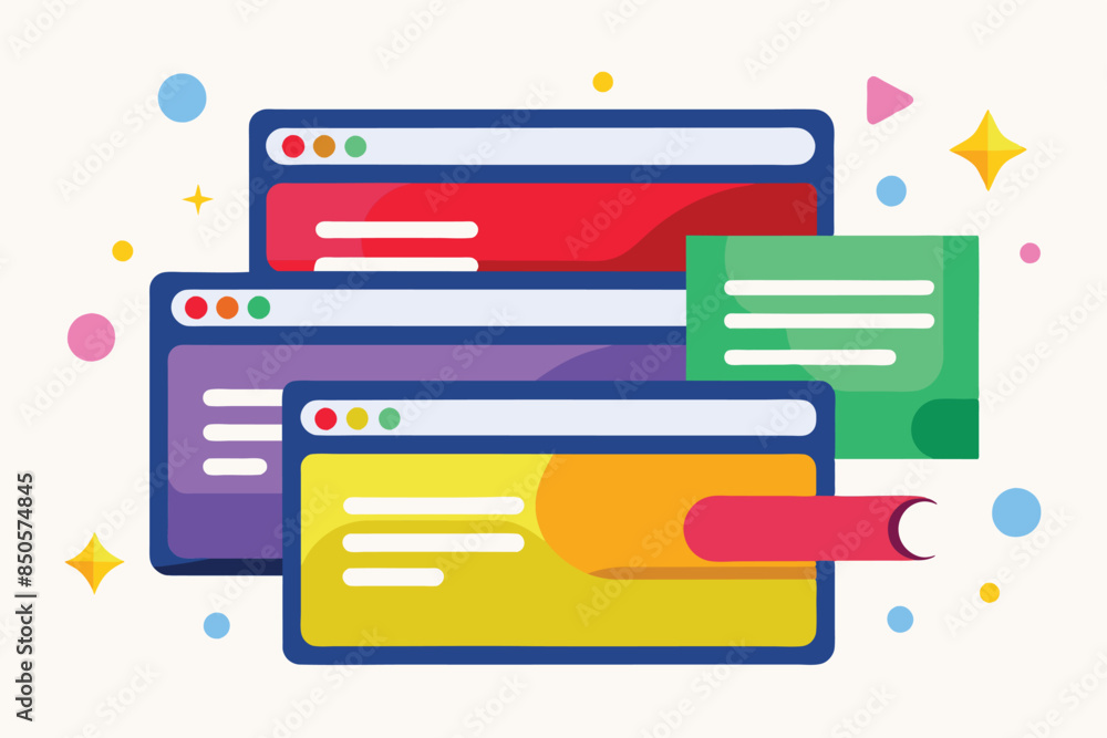 Poster an illustration depicting customizable browser tabs in various colors and sizes, tabs customizable d