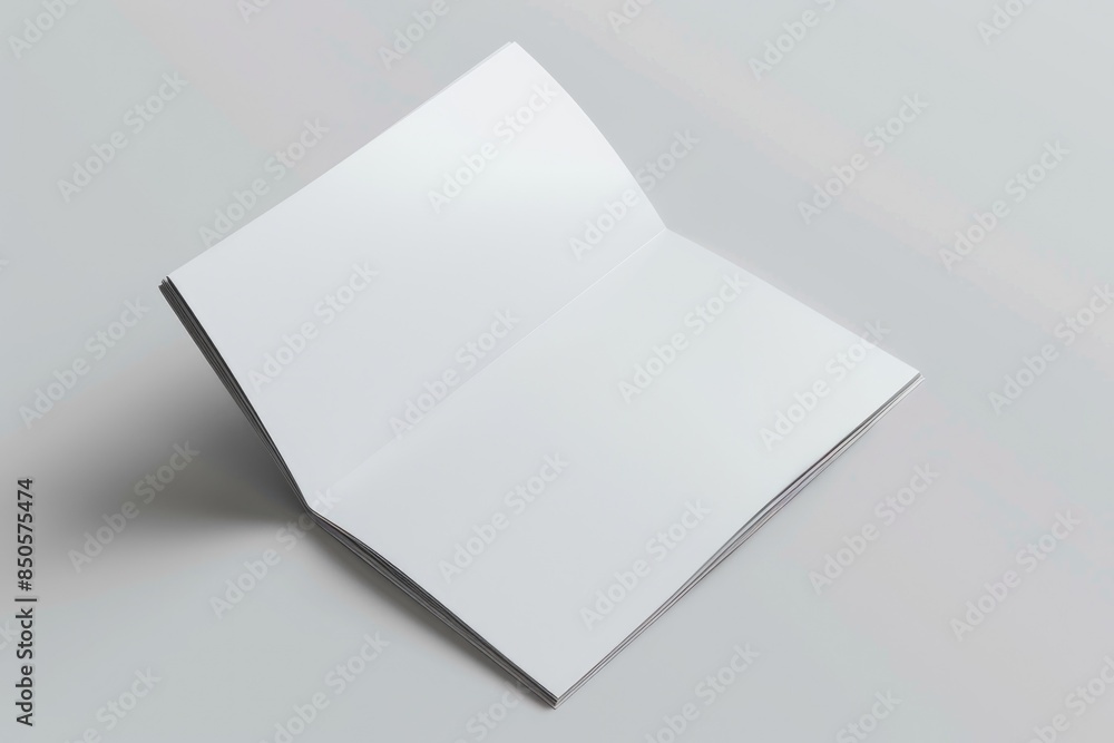 Poster a single open white book lying flat on a plain, uncluttered surface