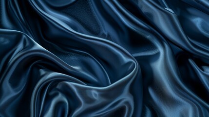 Fototapeta premium Blue silk fabric cascading in smooth, opulent metallic waves