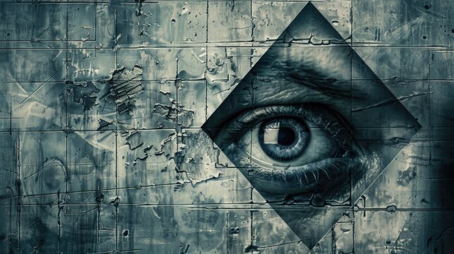 A close-up view of an eye painted or drawn on a wall, possibly as part of street art or graffiti
