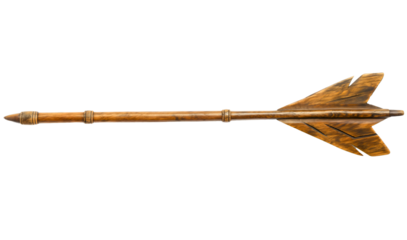 Wooden archery arrow isolated on transparent background. Aim at center goal on a competition, focus to hit objective