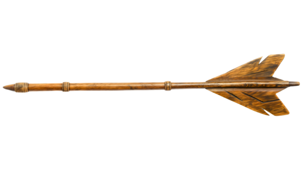 Wooden archery arrow isolated on transparent background. Aim at center goal on a competition, focus to hit objective