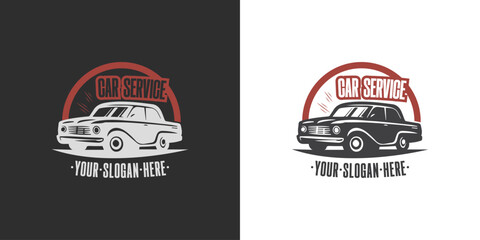 Car repair logo template. Car repairing vector design. Automobile and gear logotype