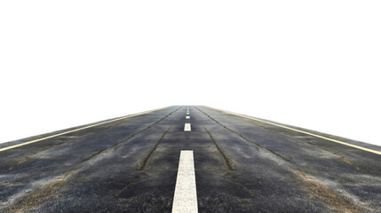 Asphalt road street with white lines isolated on transparent background. Highway motorway travel or trip, empty, straight long speedway perspective, forward into infinity