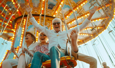 Elderly doing holiday activities happily and having fun.
