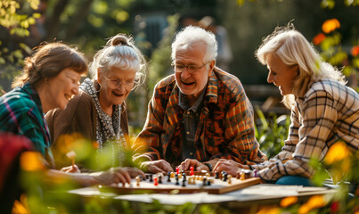 Elderly doing holiday activities happily and having fun.