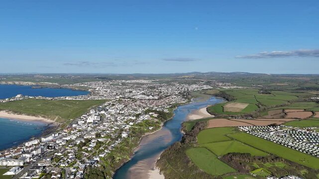 River Gannel and tidal estuary between Newquay town and the village of Crantock in Cornwall, UK