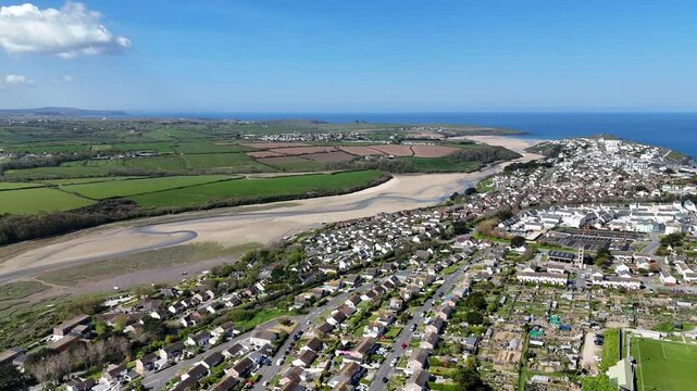 River Gannel and tidal estuary between Newquay town and the village of Crantock in Cornwall, UK