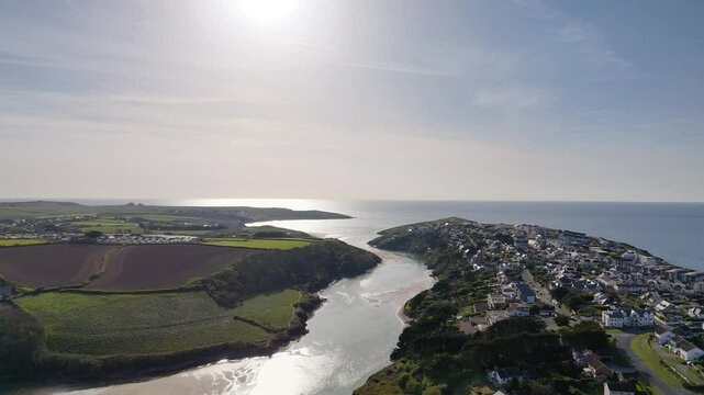 River Gannel and tidal estuary between Newquay town and the village of Crantock in Cornwall, UK