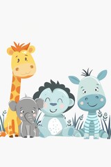 Naklejka premium Adorable Safari Animals Cartoon Illustration for Children's Decor