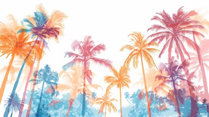 Obraz premium Tropical palm trees, colorful palm trees on a white background, beach and vacation