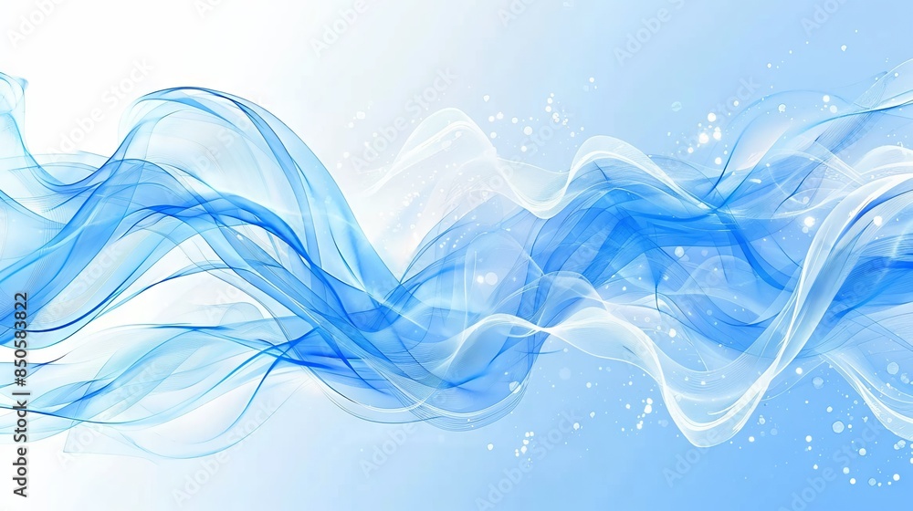 Poster transparent blue abstract patterns and splits on a light background, creating a feeling of lightness