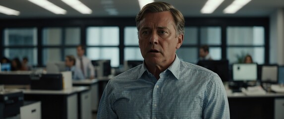 Obraz premium man in office background looking confused and disappointed