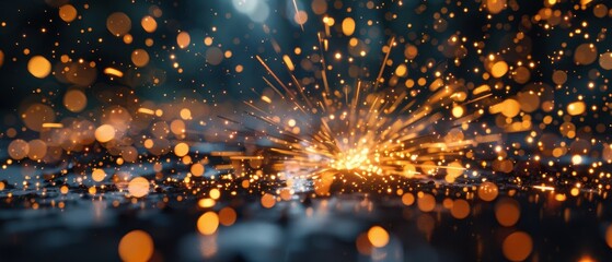 Naklejka premium Glowing sparks from welding, dispersed in dark space