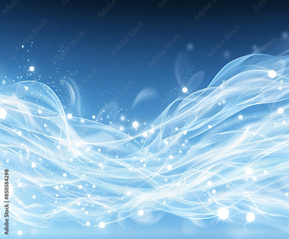 Poster transparent blue abstract patterns and splits on a light background, creating a feeling of lightness
