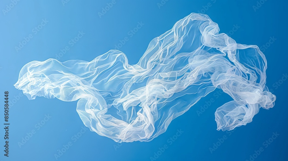 Poster transparent blue abstract patterns and splits on a light background, creating a feeling of lightness