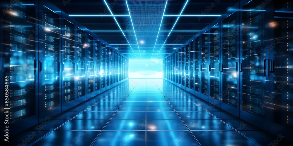 Poster data server center providing digital hosting services for online infrastructure and storage. concept