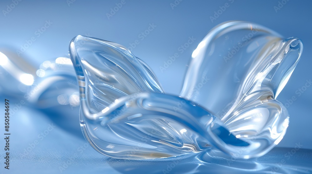 Poster transparent blue abstract patterns and splits on a light background, creating a feeling of lightness