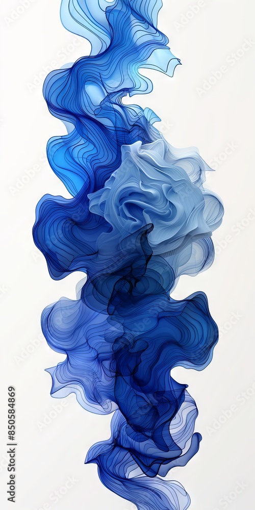 Poster transparent blue abstract patterns and splits on a light background, creating a feeling of lightness