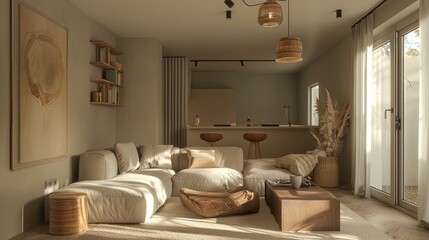 living room with sofa and rounded table