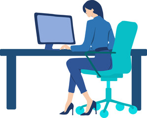 デスクで仕事をするビジネスウーマンのイラスト