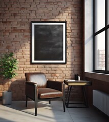 Modern beige wing chair near modern wooden coffee table. Interior design of minimalist living room with bright tone wall.