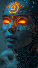 Fototapeta premium Abstract tribal mask with blurred face - Intricately designed tribal mask artwork with a section purposely obscured for anonymity