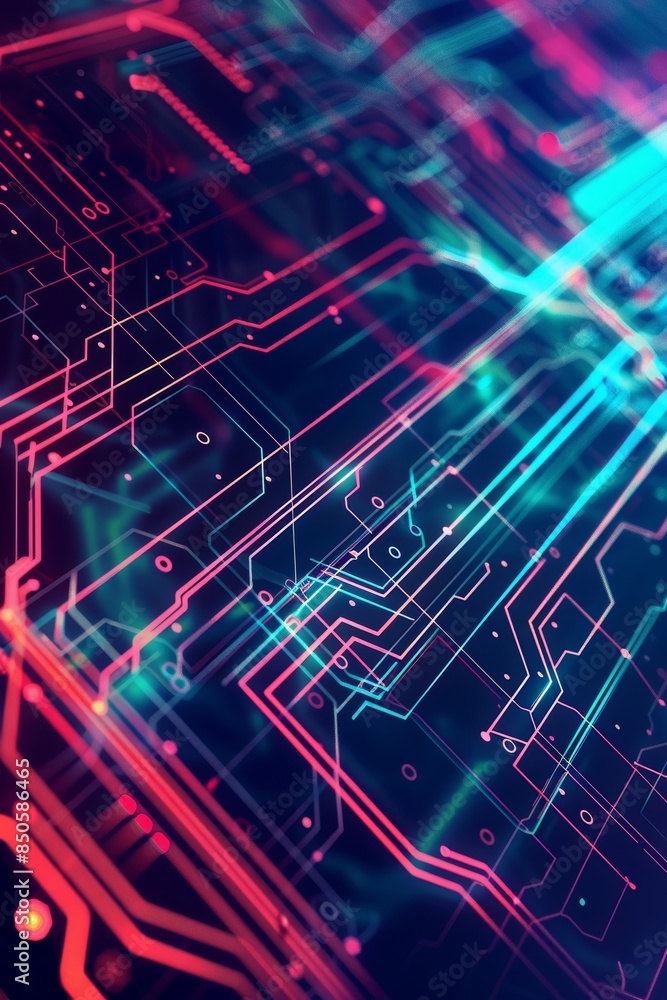 Poster detailed close up of microchip circuits with ethereal glow and intricate components