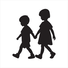 two children walking silhouette vector