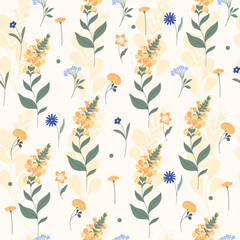 Seamless pattern with flowers and branches in vector.