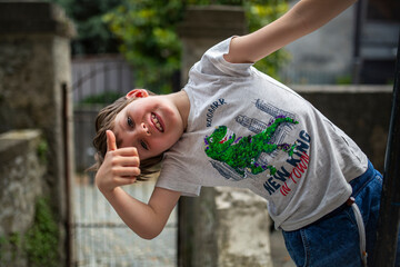 child playing in a beautiful spring day