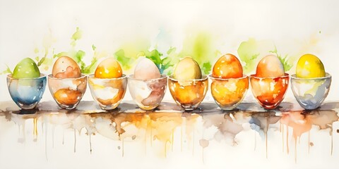 Watercolor painting of softboiled eggs in egg cups a healthy breakfast. Concept Food Illustration, Watercolor Painting, Healthy Breakfast, Soft-Boiled Eggs, Egg Cups