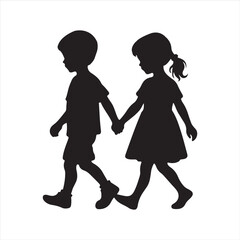 two children walking silhouette vector