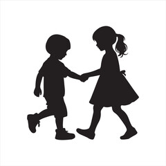 two children walking silhouette vector