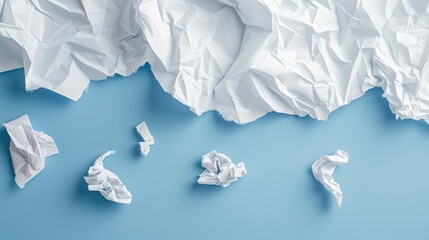 Obraz premium White paper crumpled against blue backdrop photographed