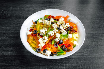 Mediterranean Salad with Fresh Vegetables, Feta Cheese, and Olives