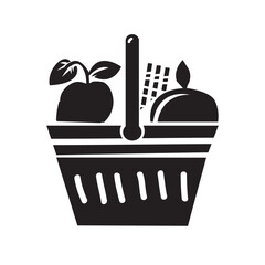  Abstract Full basket of food icon, grocery shopping, special offer,Shopping Basket, vector silhouette icon design.