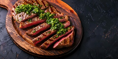 Overhead shot of chimichurri steak with rule of thirds composition. Concept Food Photography, Rule of Thirds, Overhead Shot, Chimichurri Steak