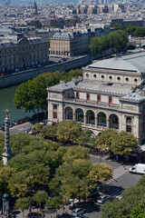 Fototapeta premium Aerial view of the Théâtre du Châtelet opposite the Fontaine du Palmier in Paris