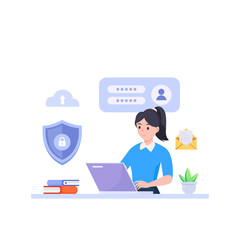 Data protection concept. Shield on Computer data management and protect data.