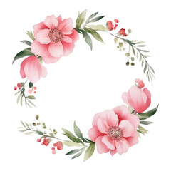 Fototapeta premium wreath of pink roses watercolor isolated on transparent background cutout