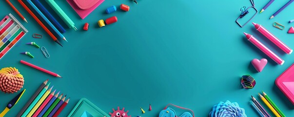 back to school supplies flat design top view creative space theme water color colored pastel